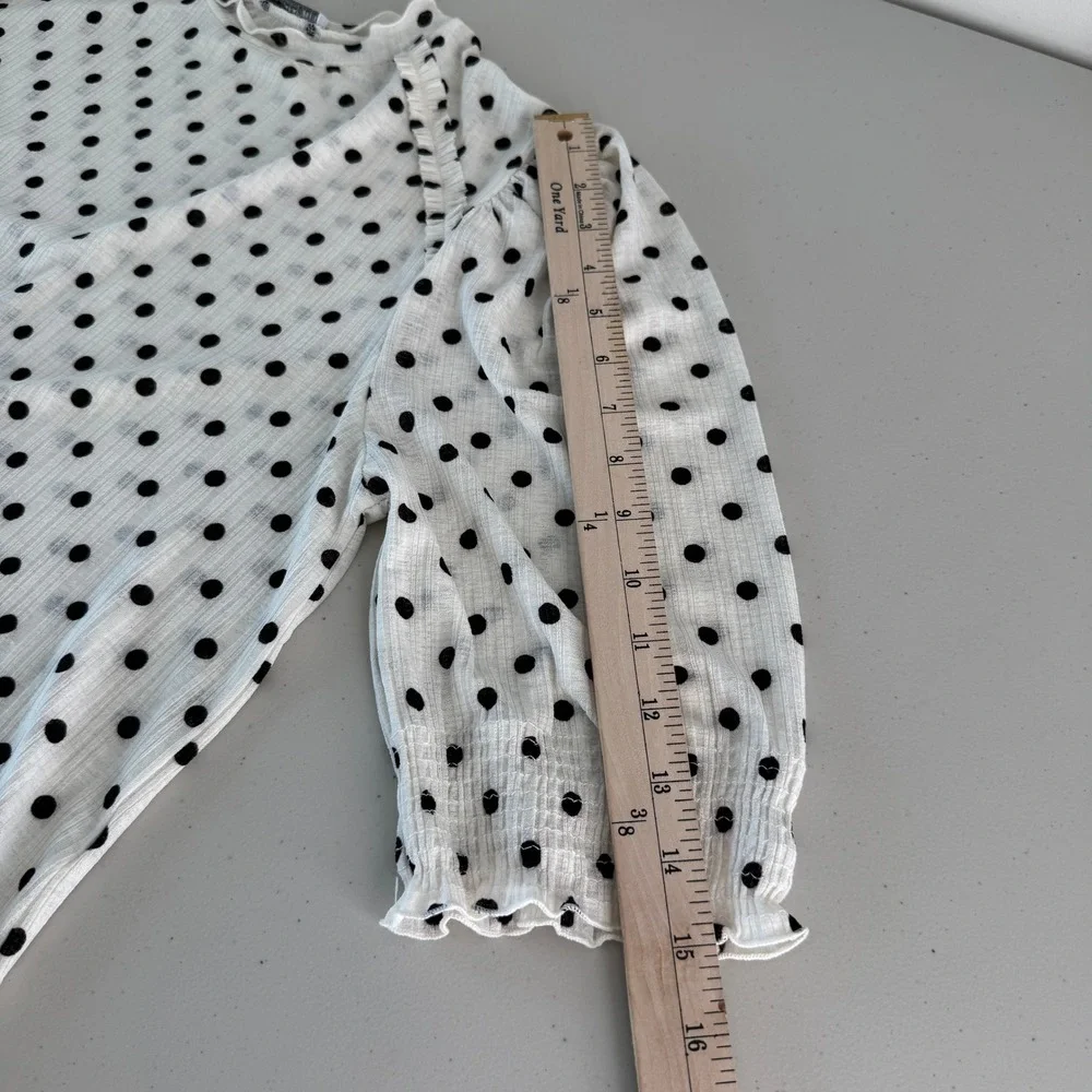 Zara Polka Dot Sheer Blouse M Ruffle Puff Sleeve Cottagecore‎ Chic Minimalist
